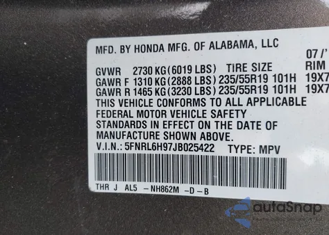 2018 Honda Odyssey Elite z USA, uszkodzony, nr VIN 5FNRL6H97JB025422